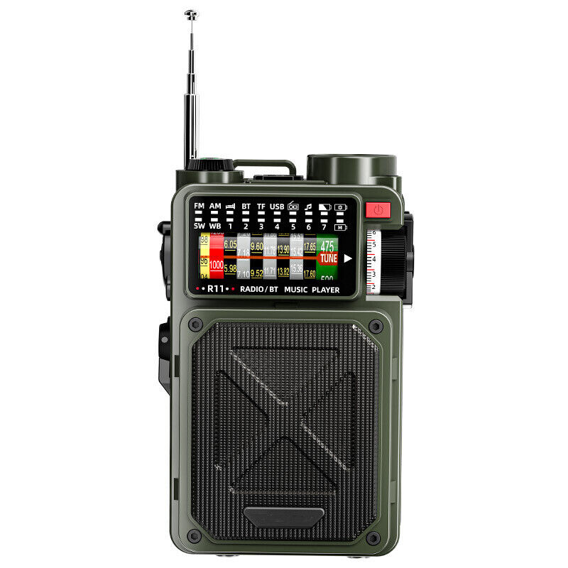 Emergency Crank Radio- 4000mAh/14800mWh AM/FM/WB/SW/NOAA Weather Radio with Bluetooth,Flashlight,SOS Alarm, Powered by USB Charged,Hand Crank & Solar