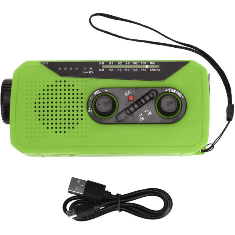 Emergency Radio Hand Power Generation Solar Radio with LED Flashlight 2000mah Charging for Camping HikingGreen EU Type