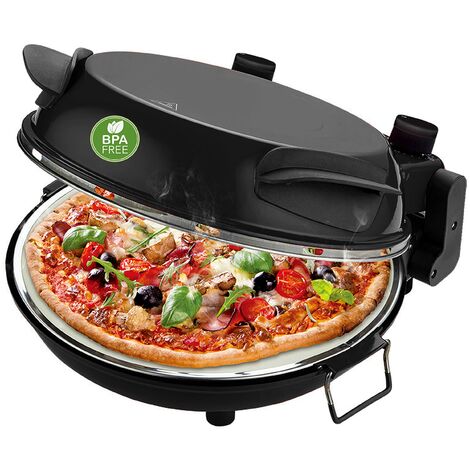 Emerio PM-129032.2, forno per pizza in breve tempo (anche per pizza TK), diametro 31,5 cm, 1200 Watt, timer, senza BPA, sollevatore per pizza in acciaio inox, PM-129032.2, nero