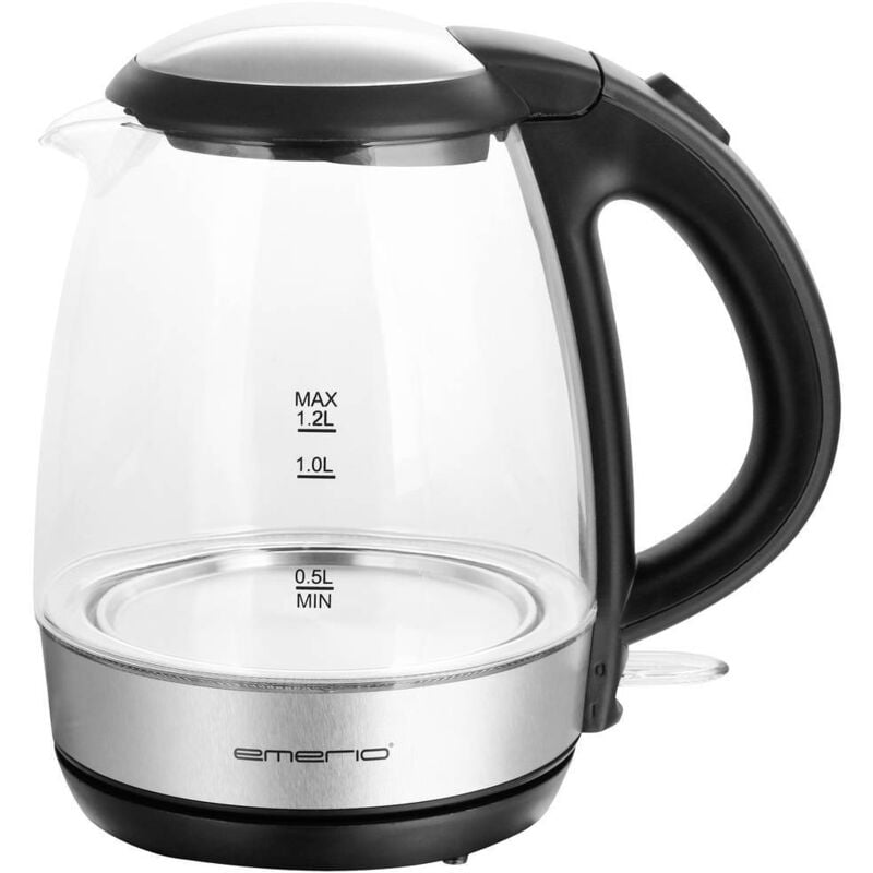 Emerio - WK-125145 Bouilloire sans fil verre, noir, argent Contenance: 1.2 l