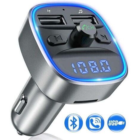 Émetteur FM Bluetooth, adaptateur autoradio avec microphone et 2 chargeurs USB, écran LED, kit voiture mains libres