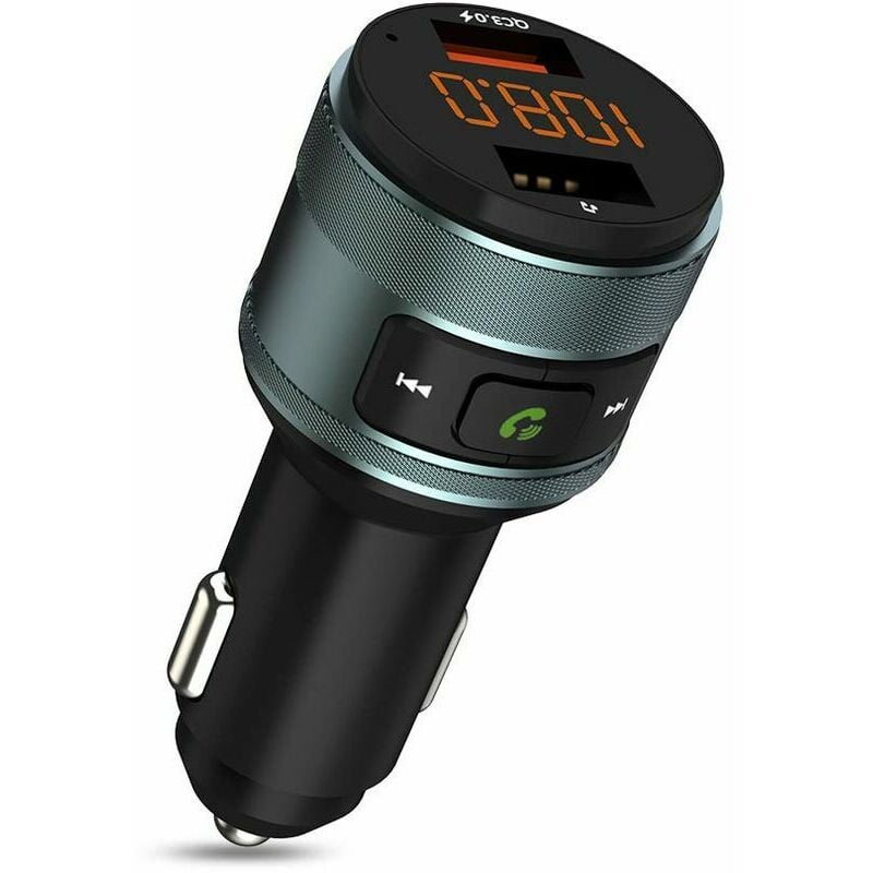 Ahlsen Émetteur FM, émetteur autoradio QC 3.0 voiture sans fil Bluetooth adaptateur radio FM Kit voiture mains libres avec double chargeur USB prend