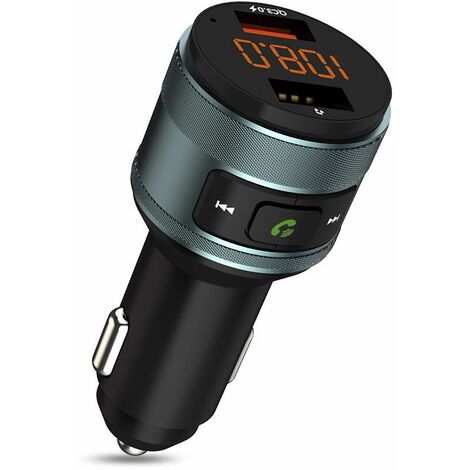Émetteur FM, émetteur autoradio QC 3.0 voiture sans fil Bluetooth adaptateur radio FM Kit voiture mains libres avec double chargeur USB prend en charge une clé USB de 64 Go