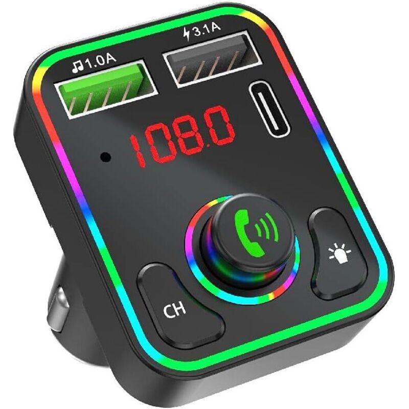 Émetteur FM sans fil Bluetooth 5.0 pour voiture, lecteur MP3, adaptateur de charge PD 2 ports USB