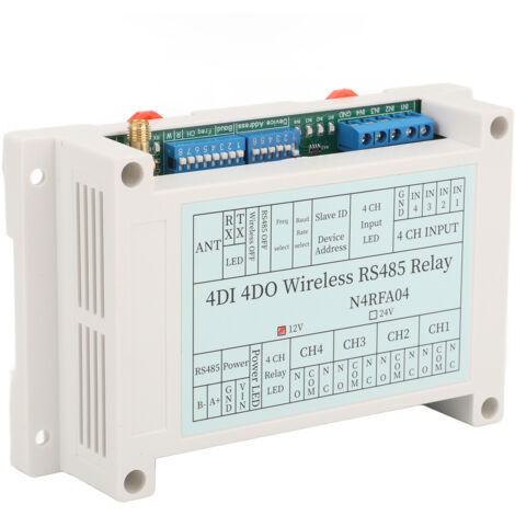 Émetteur-récepteur 4 canaux 433MHz avec relais sans fil, RS485 et antenne, alimentation 12V DC