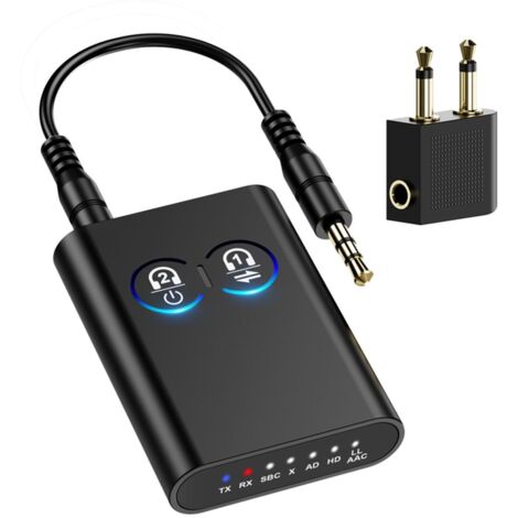 Émetteur-Récepteur Bluetooth 5.2 2-en-1, Adaptateur Bluetooth avec Double Connexion, AptX Adaptatif, Prise Jack 3,5mm