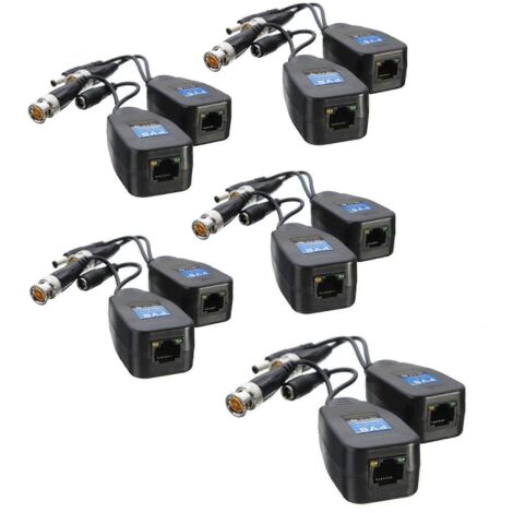 Émetteur-récepteur vidéo coaxial BNC 5 paires avec balun d'alimentation vers CAT5E 6 connecteurs RJ45, émetteur coaxial/analogique HD à paires torsadées 2024