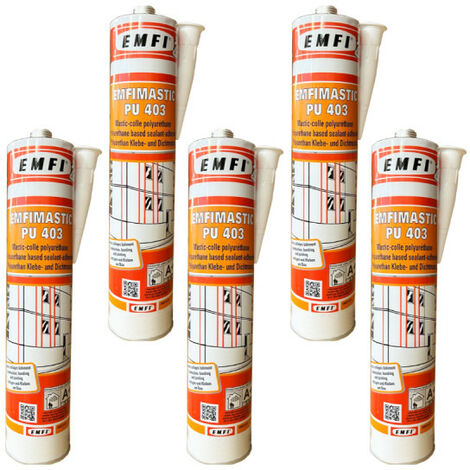 Emfi – Mastic-colle polyuréthane gris 300ml – Lot de 5 cartouches – Résistant aux intempéries – Pour joints d'étanchéité et dilatation