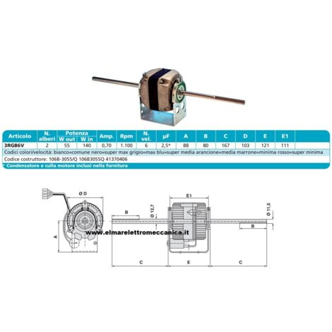 EMI 106B-3055/Q Motore 140 W BIALBERO 6 Velocità aspiratore Fan Coil