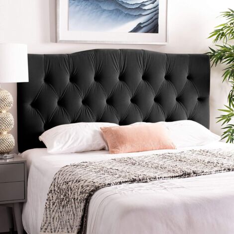 Emia Black Plush Super King 26 inch Strutted Headboard