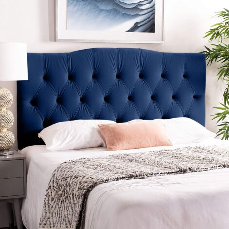Emia Blue Plush Small Single 26 inch Strutted Headboard