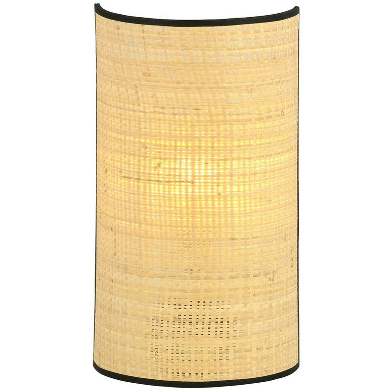 Emibig aston Applique murale design en rotin noir avec abat-jour en tissu marron, 1x E14