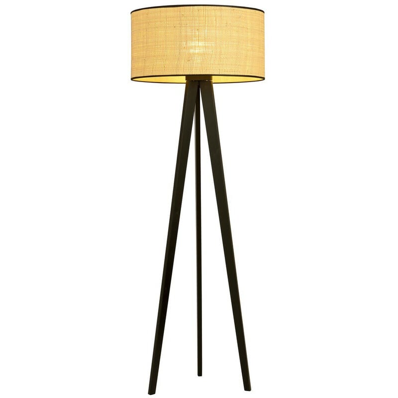 Image of Emibig Lighting - Emibig aston Lampada da terra treppiede in rattan nero con paralumi in tessuto marrone, 1x E27