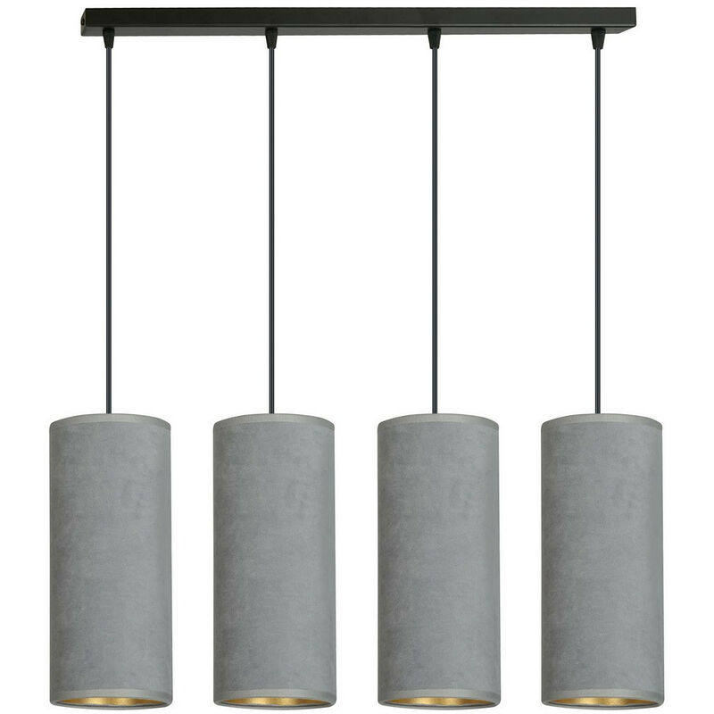 Image of Emibig Lighting - Emibig bente Plafoniera a sospensione a barra nera con paralumi in tessuto grigio, 4x E14