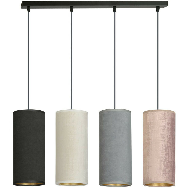 Image of Emibig Lighting - Emibig bente Plafoniera a sospensione a barra nera con paralumi in tessuto nero, grigio, rosa, 4x E14
