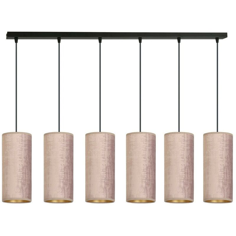 Image of Emibig Lighting - Emibig bente Plafoniera a sospensione a barra nera con paralumi in tessuto rosa, 6x E14