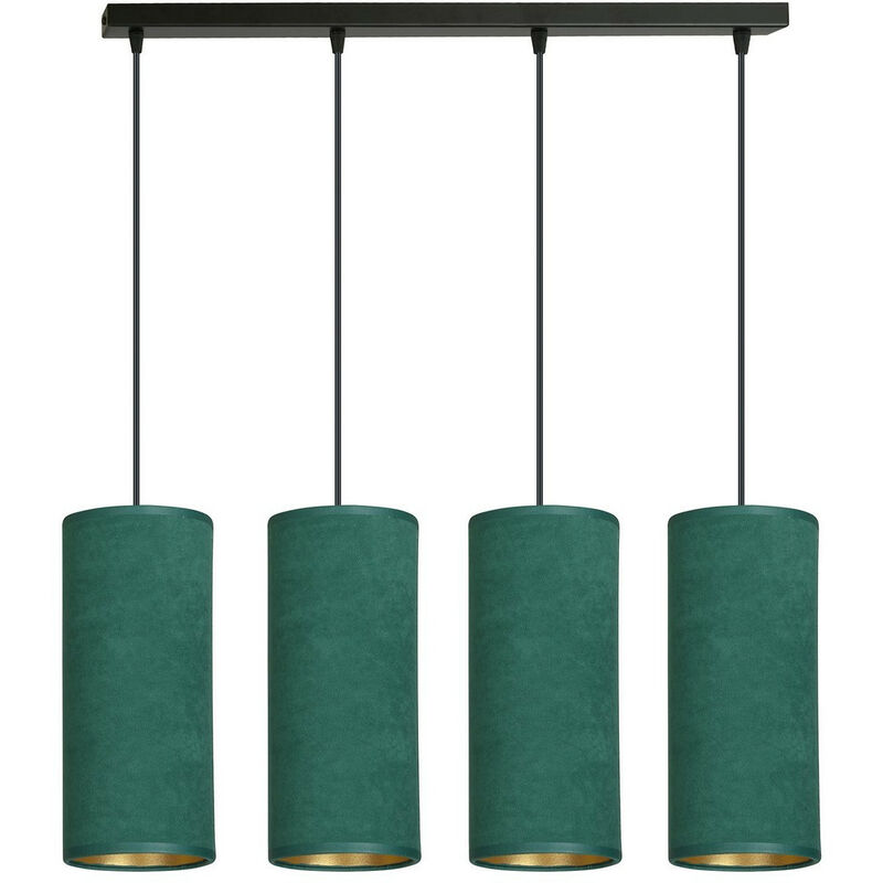 Image of Emibig Lighting - Emibig bente Plafoniera a sospensione a barra nera con paralumi in tessuto verde, 4x E14
