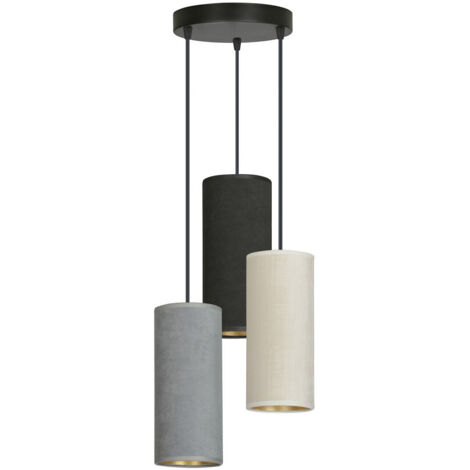 Emibig BENTE Plafoniera a sospensione Cluster nera con paralumi in tessuto nero, grigio, bianco, 3x E14