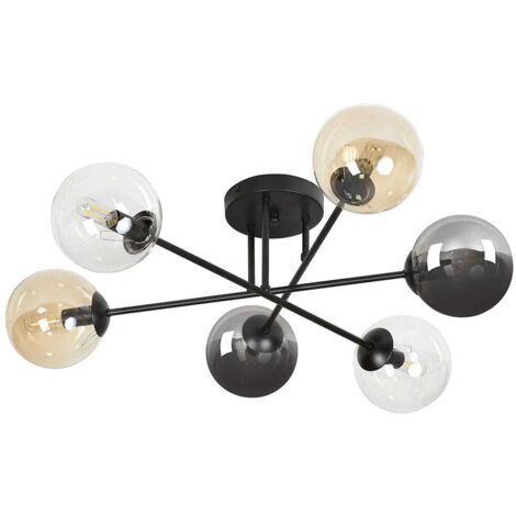 Emibig BRENDI plafoniera 6 luci E14 nera vetro mix