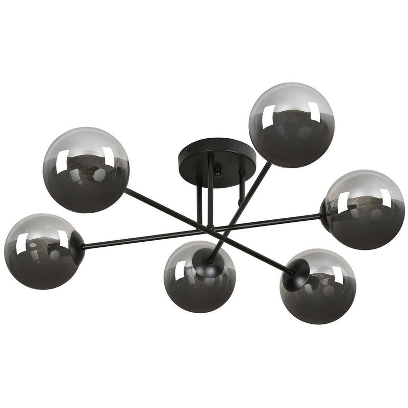 Emibig brendi Plafonnier semi-encastré Globe noir à bras multiples avec abat-jour en verre graphite, 6x E14
