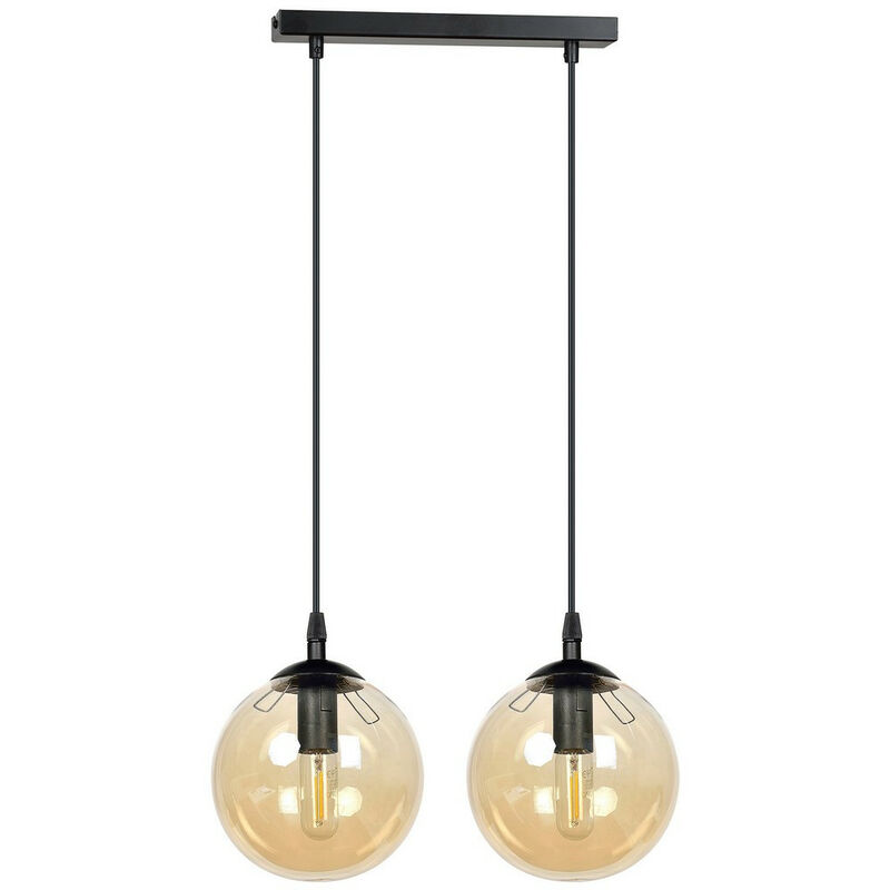 Emibig cosmo Plafonnier suspendu Globe Bar noir avec abat-jour en verre ambré, 2x E14