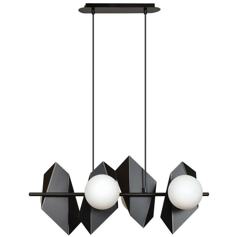 Emibig drifton Plafonnier DesignerPendant noir avec abat-jour en verre blanc, 4x E14