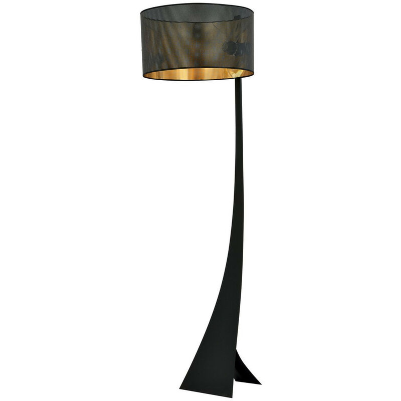 Image of Emibig Lighting - Emibig estrella Lampada da terra nera con paralume con paralumi in tessuto nero e oro, 1x E27