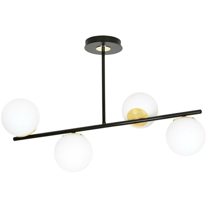 Emibig Lighting - Emibig floki Plafonnier globe noir/doré avec abat-jour en verre blanc, 4x E14