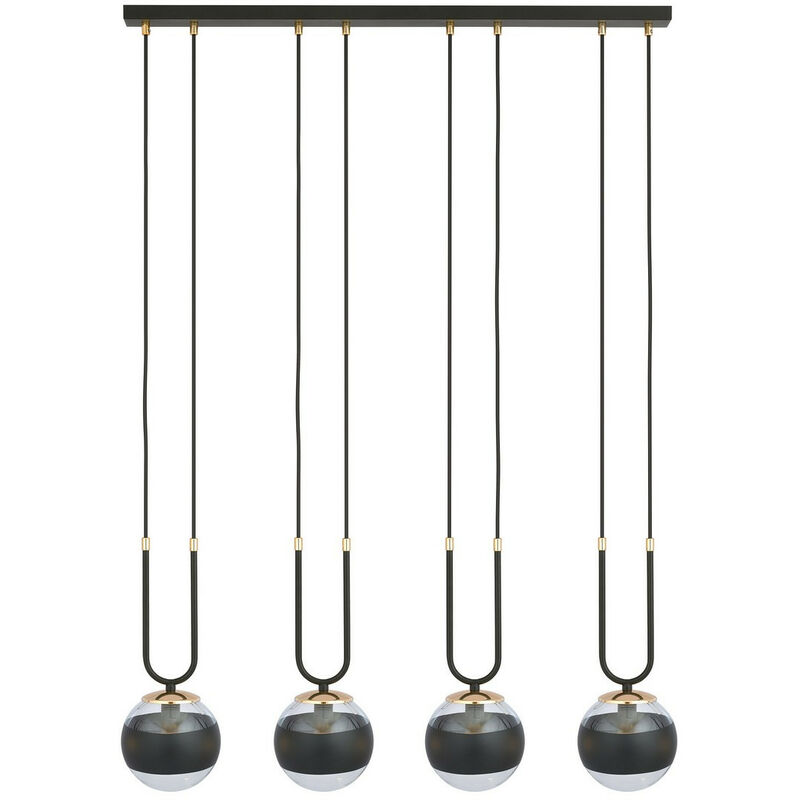 Emibig GLAM Plafonnier suspendu Globe Bar noir avec abat-jour en verre transparent et noir, 4x E14