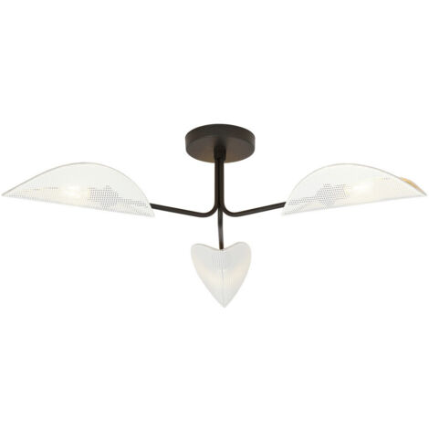 Emibig GOMEZ Lampada da soffitto semi-incasso multibraccio nera con paralumi in tessuto bianco e oro, 3x E14