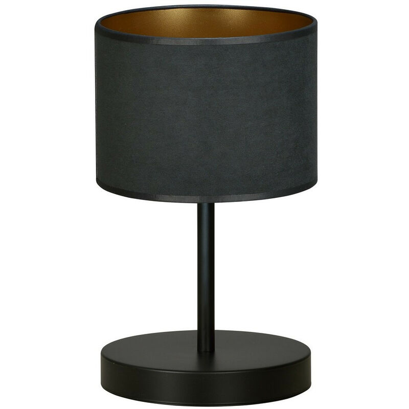 Emibig hilde Lampe de table noire avec abat-jour rond avec abat-jour en tissu noir, 1x E27