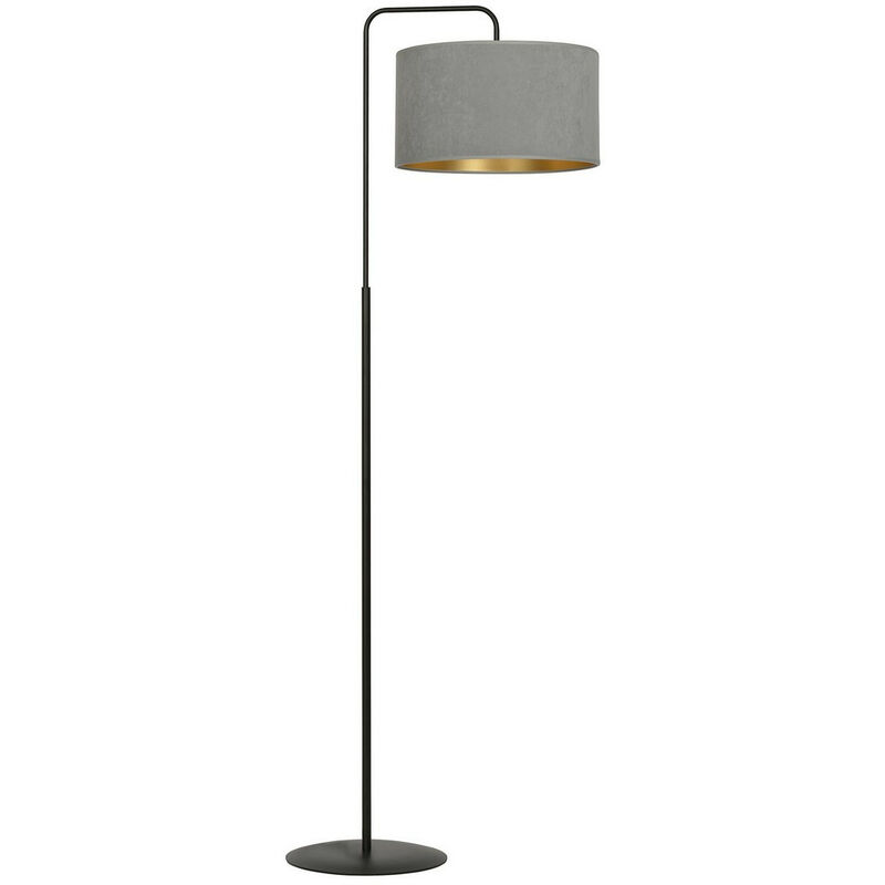Image of Emibig Lighting - Emibig hilde Lampada da terra nera con paralume con paralumi in tessuto grigio, 1x E27