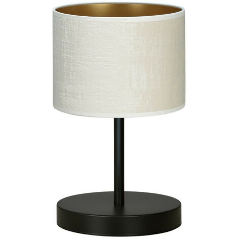 Emibig HILDE Lampe de table noire avec abat-jour rond et abat-jour en tissu blanc, 1x E27