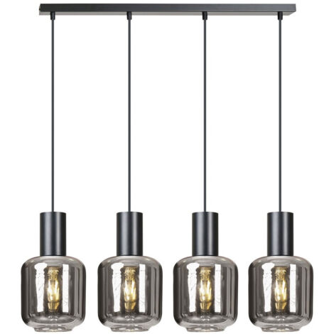 Emibig INGVAR Plafonnier suspendu barre noire avec abat-jour en verre graphite, 4x E14