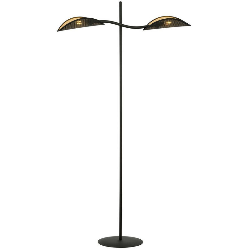 Image of Emibig Lighting - Emibig lotus Lampada da terra multi braccio nera con paralumi in tessuto nero e oro, 2x E14