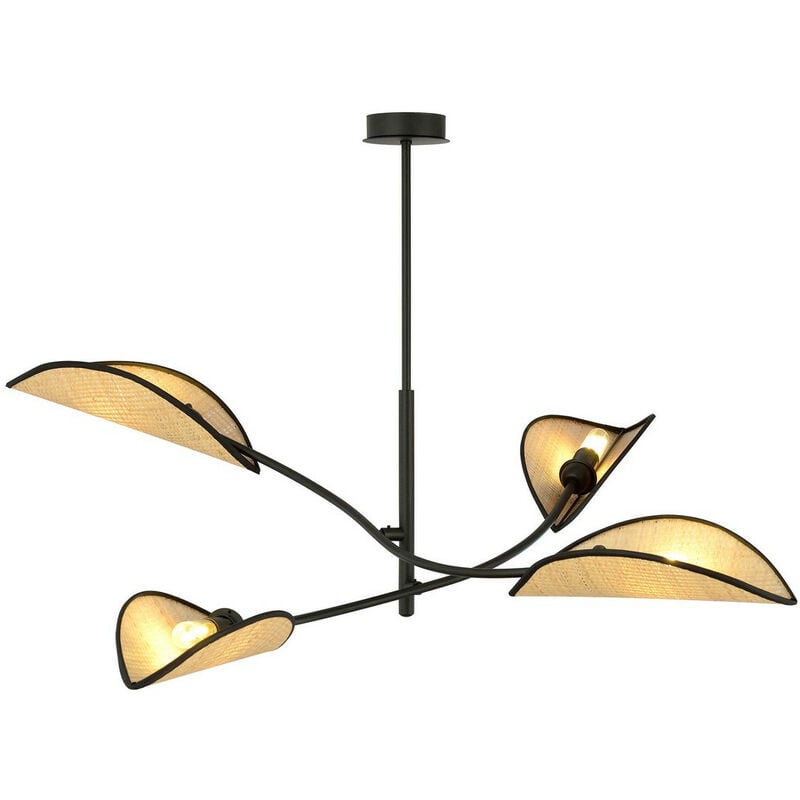 Image of Emibig Lighting - Emibig lotus Lampada da soffitto semi-incasso multibraccio nera con paralumi in tessuto marrone, 4x E14