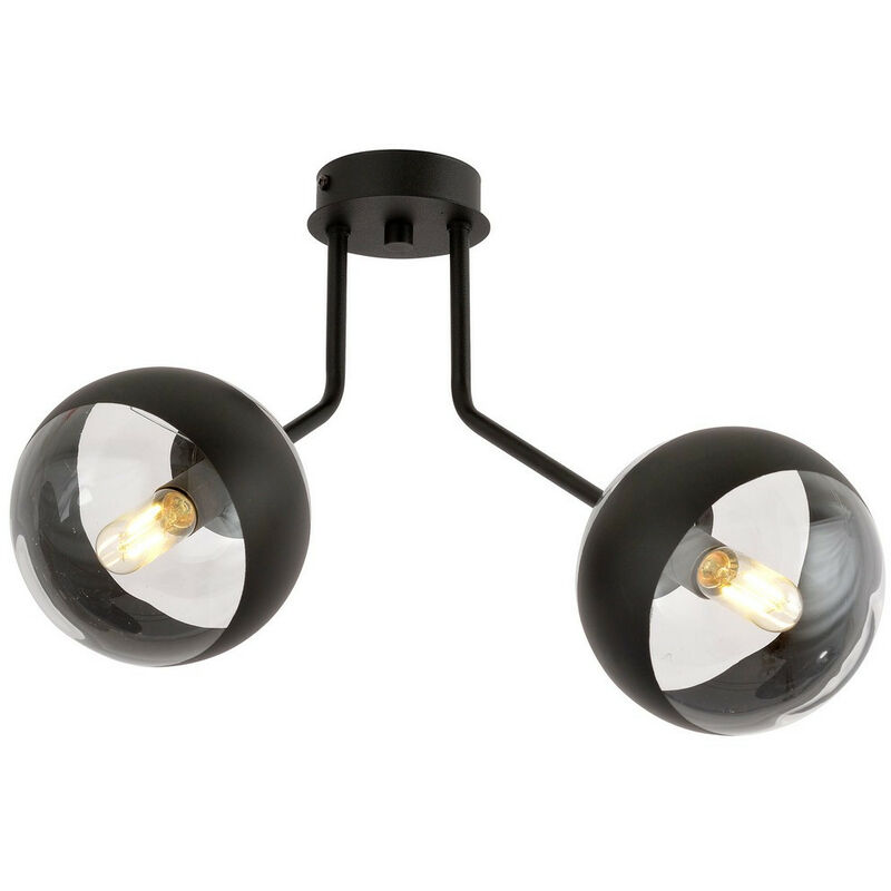 Emibig Lighting - Emibig nova Plafonnier globe noir avec abat-jour en verre transparent et noir, 2x E14