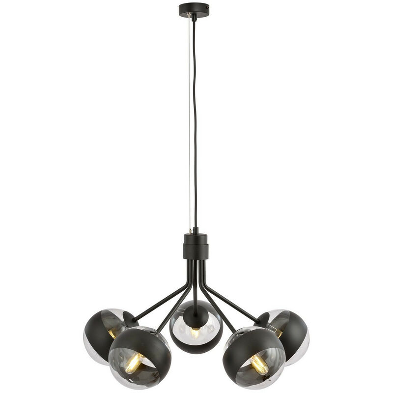 Emibig Lighting - Emibig nova Plafonnier suspendu globe noir avec abat-jour en verre transparent et noir, 5x E14