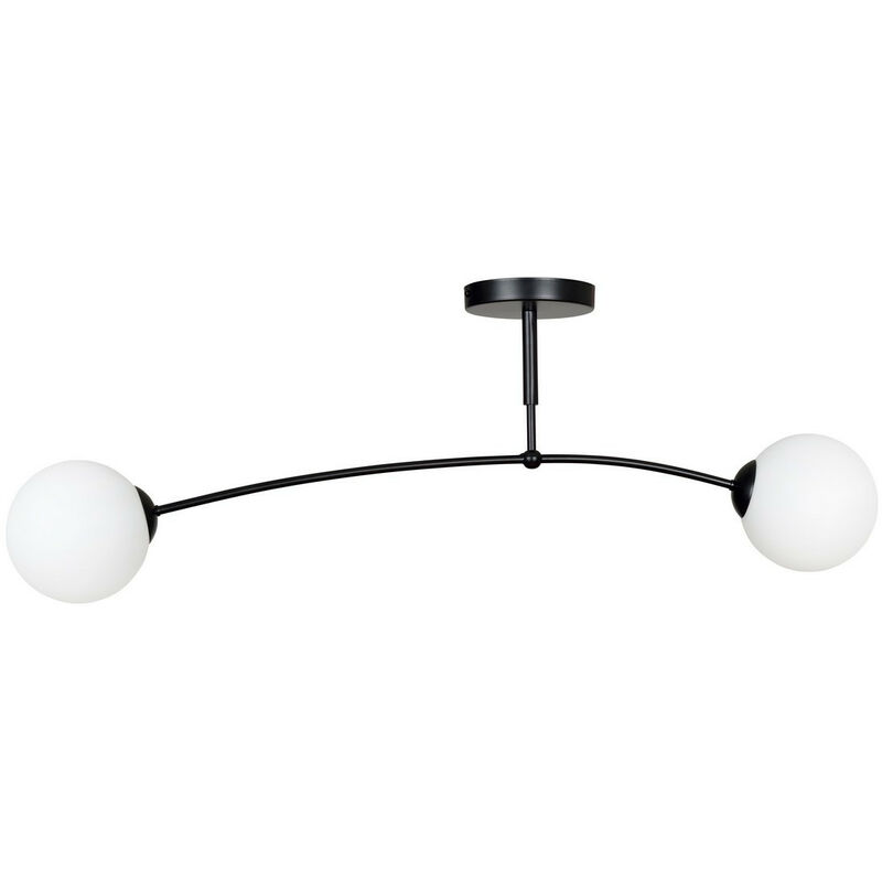 Emibig Lighting - Emibig pregos Plafonnier globe noir avec abat-jour en verre blanc, 2x E14