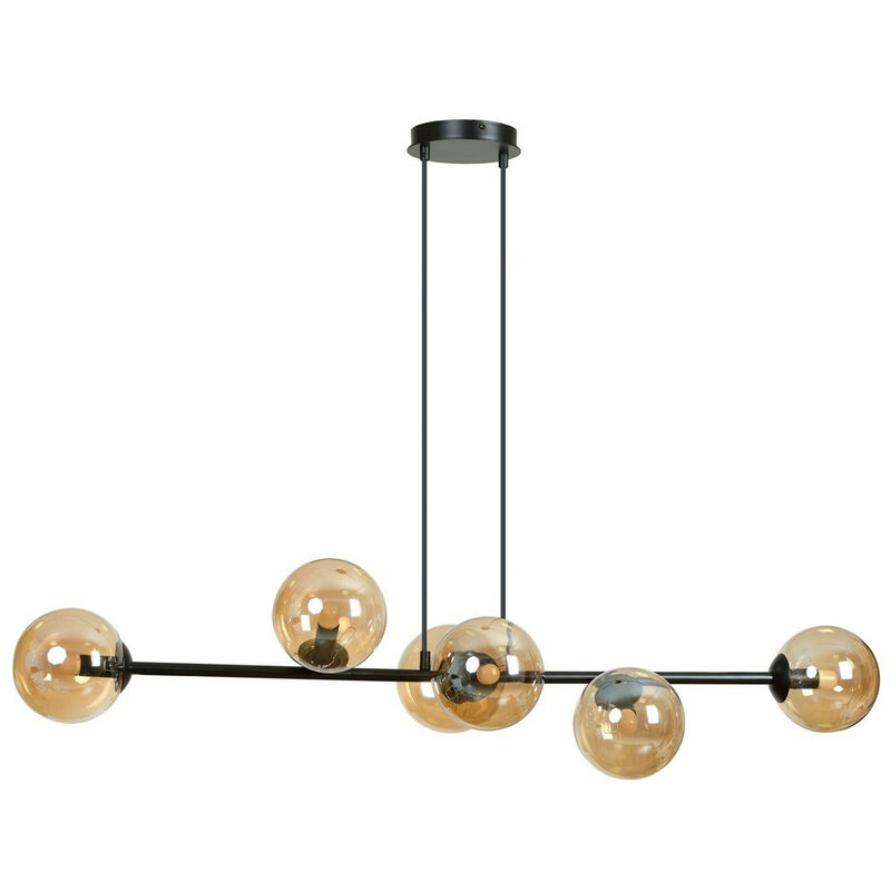 Emibig rossi Plafonnier suspendu globe noir avec abat-jour en verre ambré, 6x E14