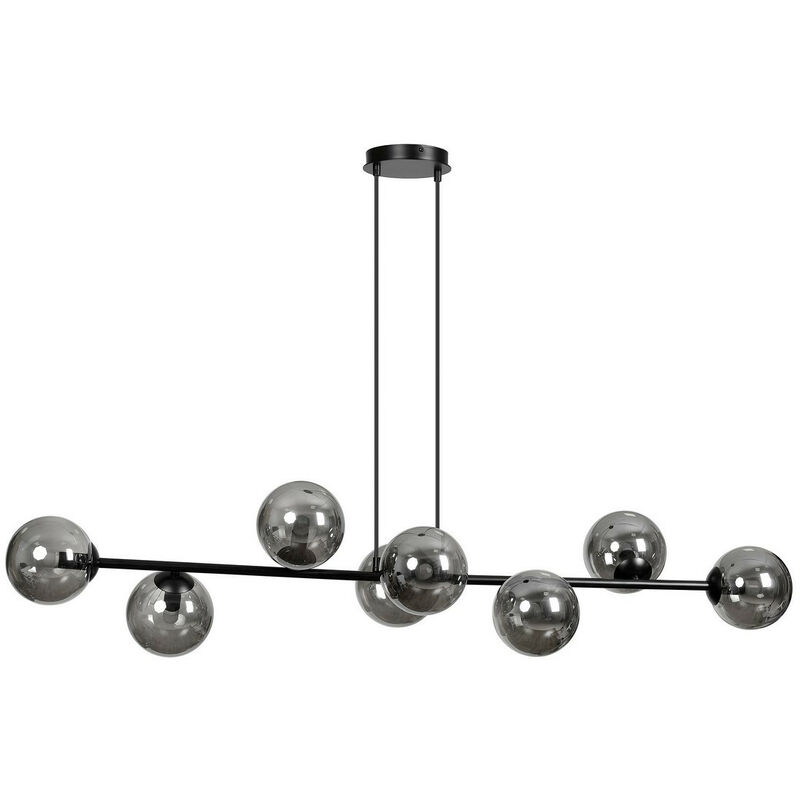 Emibig Lighting - Emibig rossi Plafonnier suspendu globe noir avec abat-jour en verre graphite, 8x E14