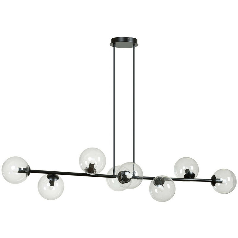 Emibig Lighting - Emibig rossi Plafonnier suspendu globe noir avec abat-jour en verre transparent, 8x E14