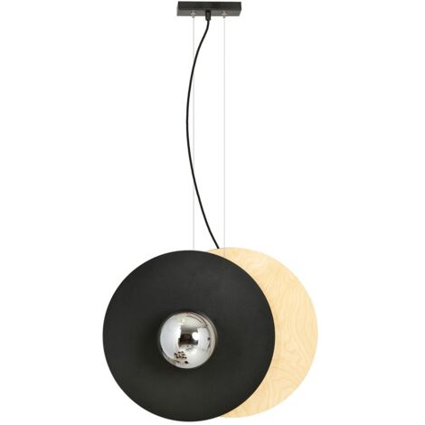 Emibig SOHO 2-Light Pendant Chandelier, Black/Graphite Metal with Natural Wood Accents, E14 (2x10W), Adjustable Hanging Height 50120 cm, Modern Industrial Ceiling Lamp