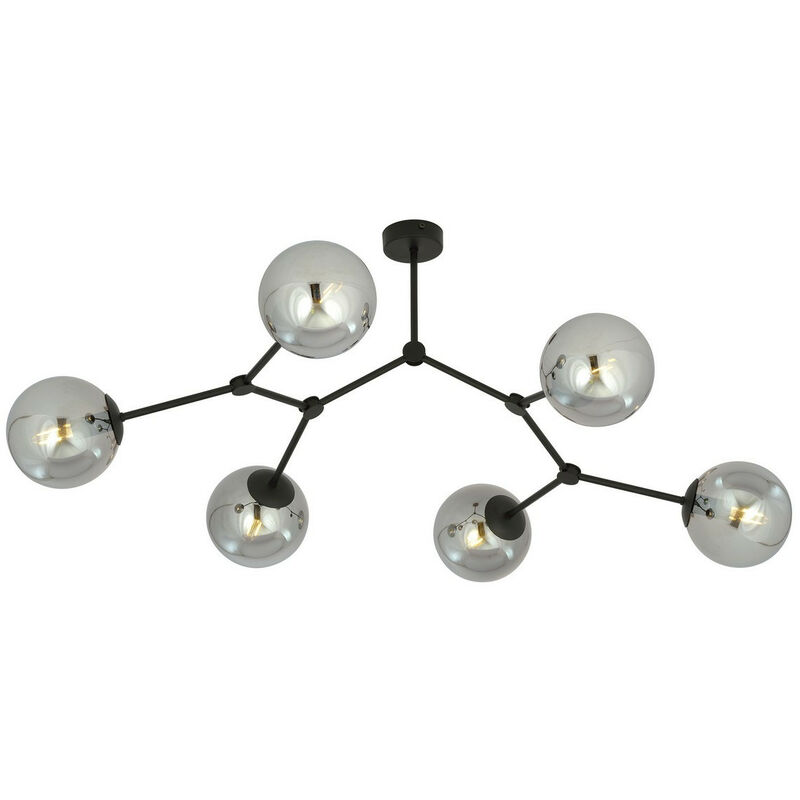 Emibig Lighting - Emibig space Plafonnier globe noir avec abat-jour en verre graphite, 6x E14