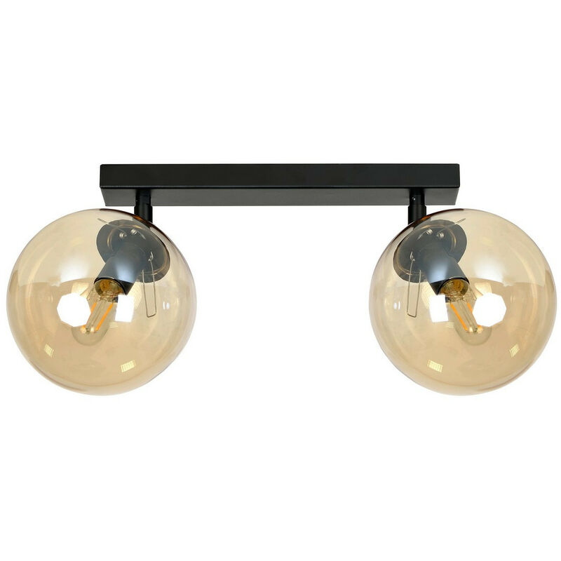 Image of Emibig TOFI Faretto da soffitto Twin Globe nero con paralumi in vetro ambra, 2x E14