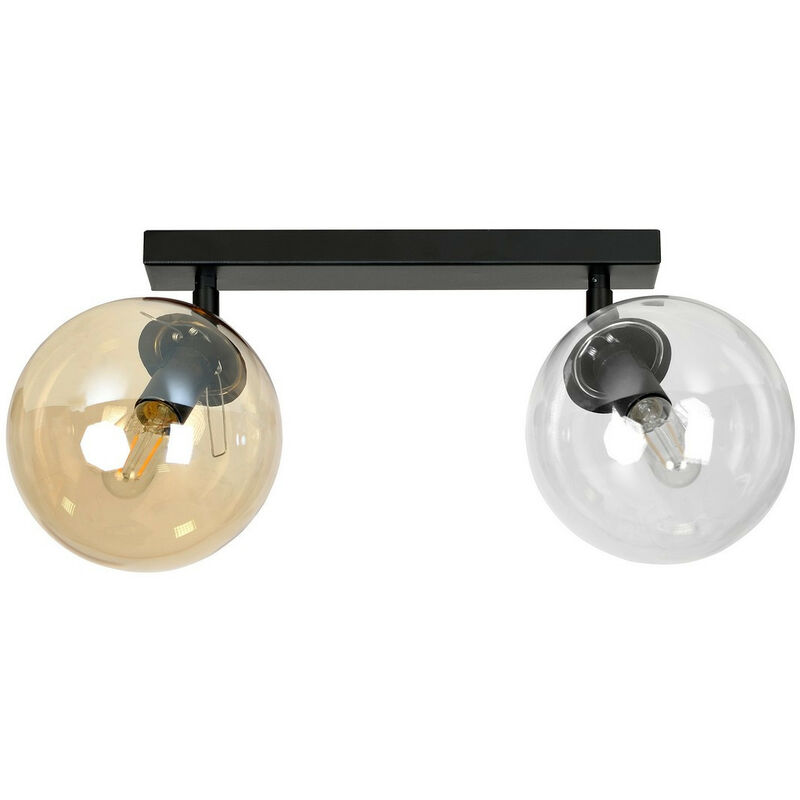 Image of Emibig tofi Faretto da soffitto Twin Globe nero con paralumi in vetro trasparente, grafite e ambra, 2x E14