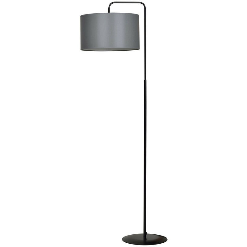 Image of Emibig Lighting - Emibig trapo Lampada da terra nera con paralume con paralumi in tessuto grigio, 1x E27