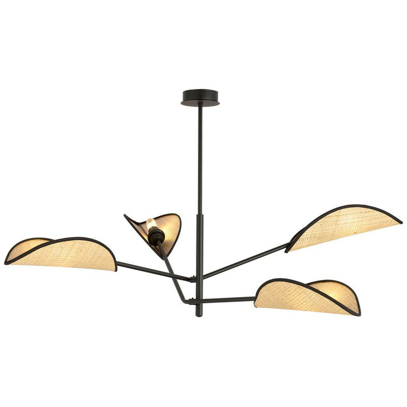 Image of Emibig Lighting - Emibig vene Lampada da soffitto semi-incasso multibraccio nera con paralumi in tessuto marrone, 4x E14