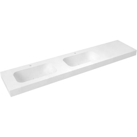 EMICO Double-Washbasin à gauche, 250x50 cm, version L, Rockstone blanc mat