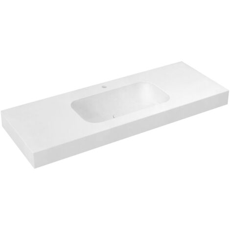 EMICO Double-Washbasin Central, 140x50 cm, version L, Rockstone blanc mat